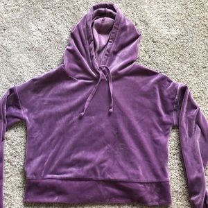 Purple velvet cropped sweater with hood